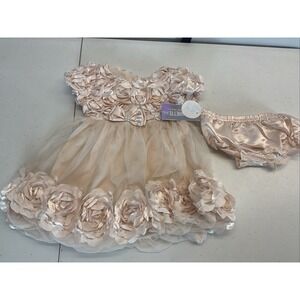 Nannette Baby pink 2 Piece Set Textured floral applique satin 12 Months NWT‎